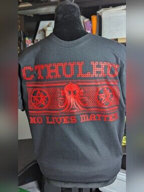 Cthulhu No Lives Matter Graphic Tee in Black and Red Unisex Sizing Handcrafted